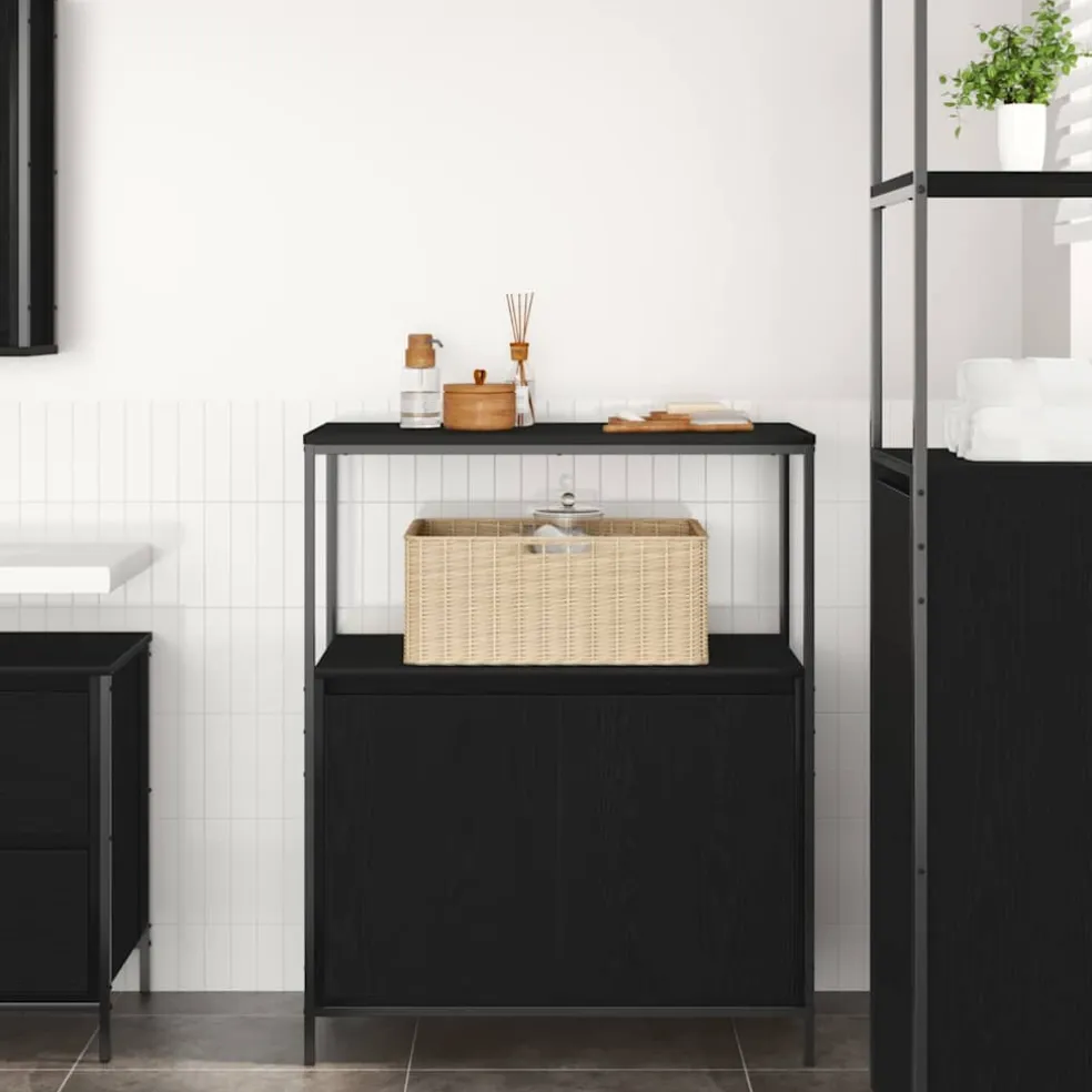vidaXL Badkamermeubel met planken 76,5x35x95 cm zwart eikenkleurig