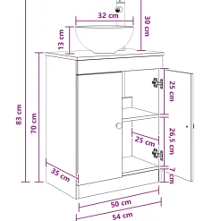 vidaXL Badkamermeubel met Wasbak Wit 54 x 35 x 83 cm Bewerkt hout