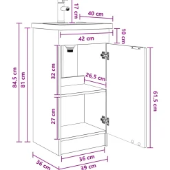 vidaXL Badkamermeubel met Wasbak Wit 42 x 40 x 84,5 cm Bewerkt hout