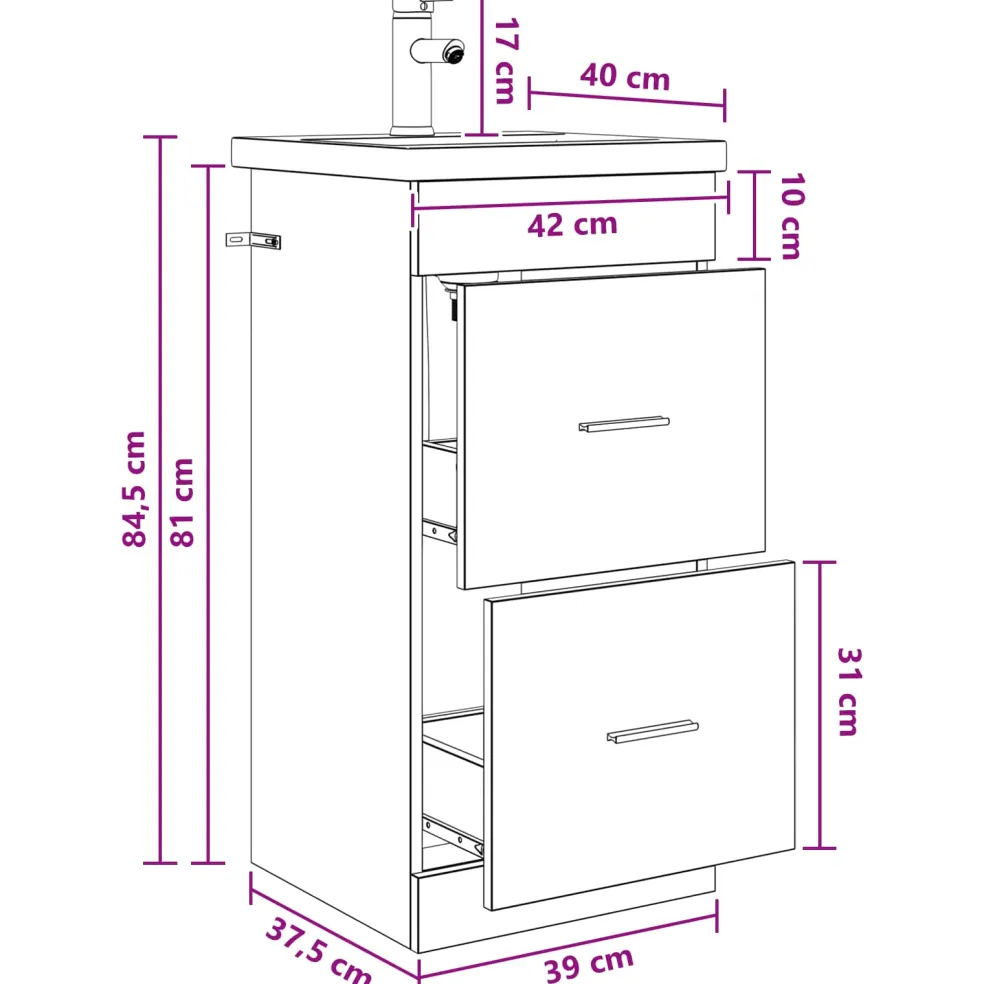 vidaXL Badkamermeubel met Wasbak Sonoma Eiken 42 x 40 x 84,5 cm