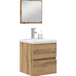 vidaXL Badkamermeubelset 2 st Ambachtelijke Eik en Wit 42 x 39 x 45 cm