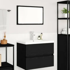 vidaXL Badkamermeubelset 3 st Zwart Eiken 61 x 39 x 45 cm Bewerkt hout