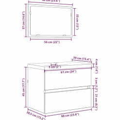 vidaXL Badkamermeubelset 3 st Zwart Eiken 61 x 39 x 45 cm Bewerkt hout