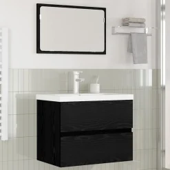 vidaXL Badkamermeubelset 3 st Zwart Eiken 61 x 39 x 45 cm Bewerkt hout