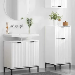 vidaXL Badkamermeubelset 2 st Wit Geperst Hout en Metaal