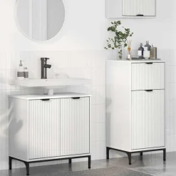 vidaXL Badkamermeubelset 2 st Wit Geperst Hout en Metaal