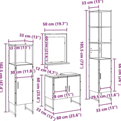 vidaXL Badkamermeubelset 4 st Bruin 33 x 33 x 185,5 cm Bewerkt hout
