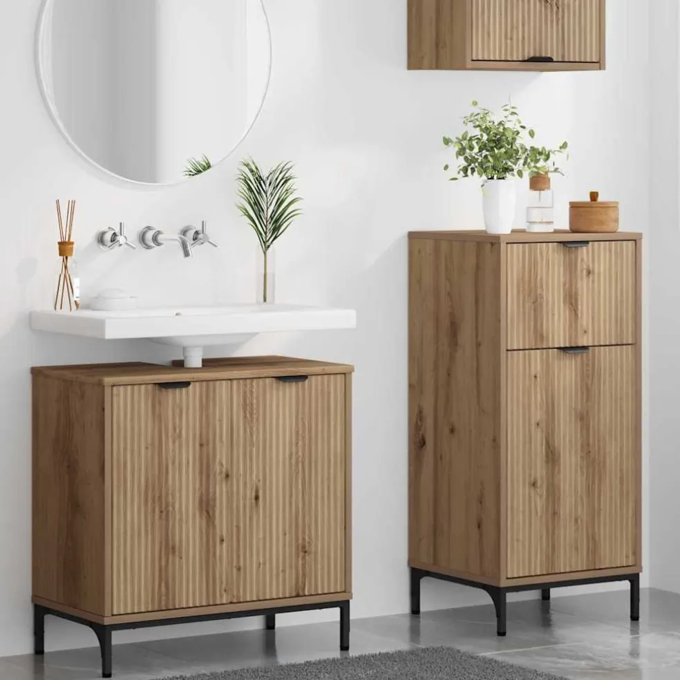 vidaXL Badkamermeubelset 2 st Artisan Eiken Geperst Hout en Metaal