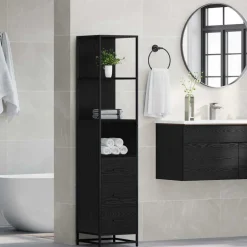 vidaXL Badkamermeubelset Zwart Eiken 35 x 37,5 x 166 cm Bewerkt hout