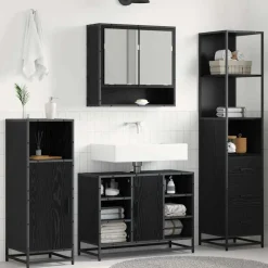 vidaXL Badkamermeubelset Zwart Eiken 35 x 37,5 x 166 cm Bewerkt hout