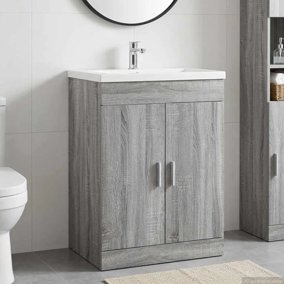 vidaXL Badkamer Onder Wasbak Kast Grijs Sonoma 56 x 37,5 x 81 cm