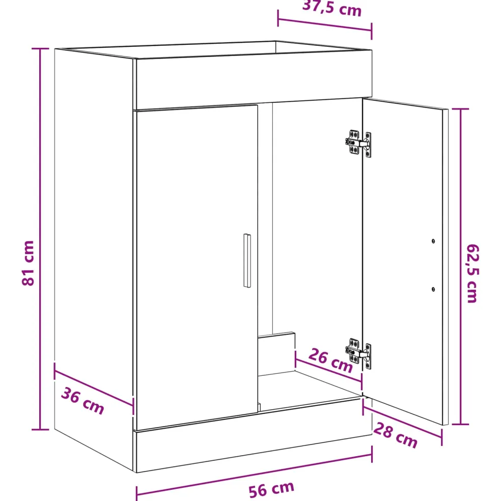 vidaXL Badkamer Onder Wasbak Kast Grijs Sonoma 56 x 37,5 x 81 cm