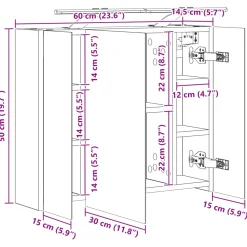 vidaXL Badkamer spiegelkast Sonoma Eiken 60 x 14,5 x 50 cm