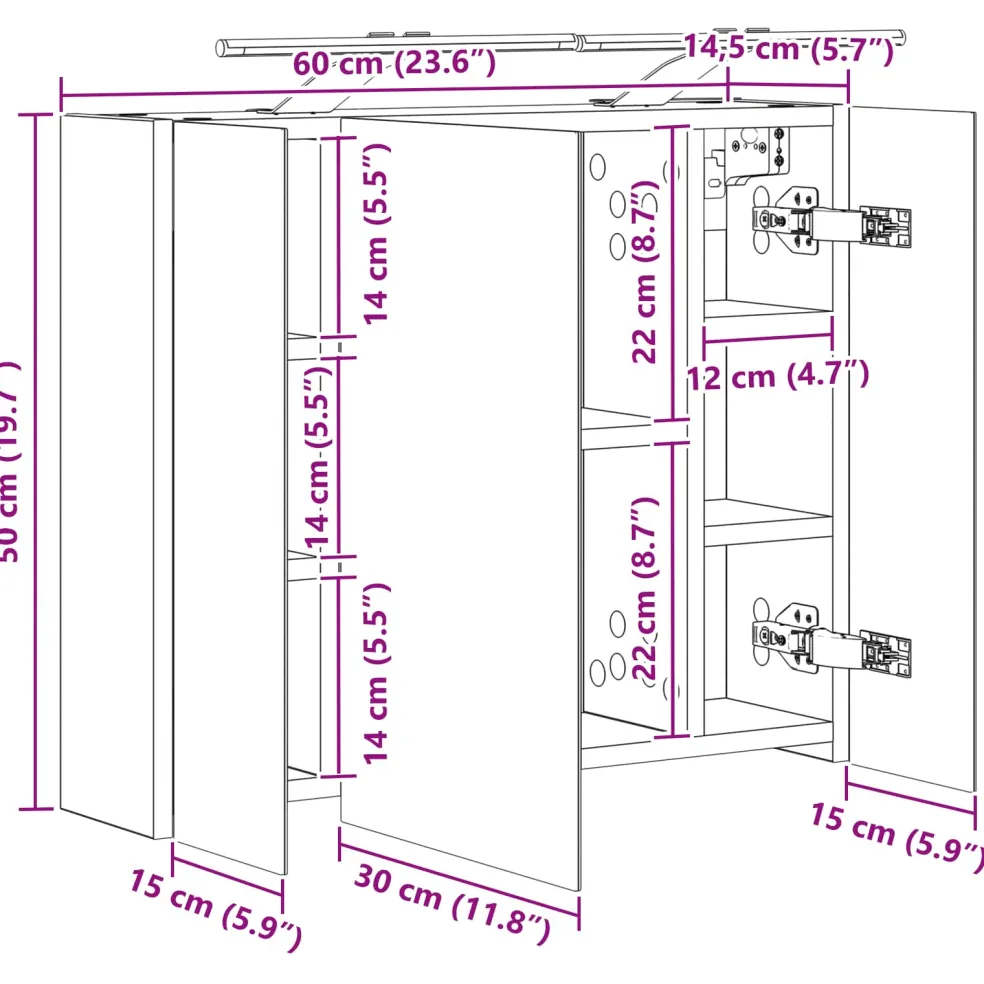 vidaXL Badkamer spiegelkast Sonoma Eiken 60 x 14,5 x 50 cm
