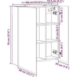 vidaXL Badkamer spiegelkast Artisanaal eiken 60 x 14,5 x 70 cm
