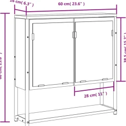 vidaXL Badkamerspiegelkast 60x16x60 cm bewerkt hout grijs sonoma eiken