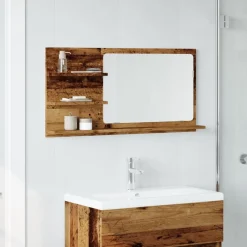 vidaXL Badkamerspiegelkast 90x11x45 cm bewerkt hout oud houtkleurig