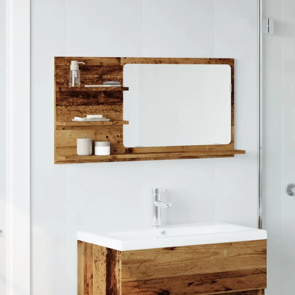 vidaXL Badkamerspiegelkast 90x11x45 cm bewerkt hout oud houtkleurig