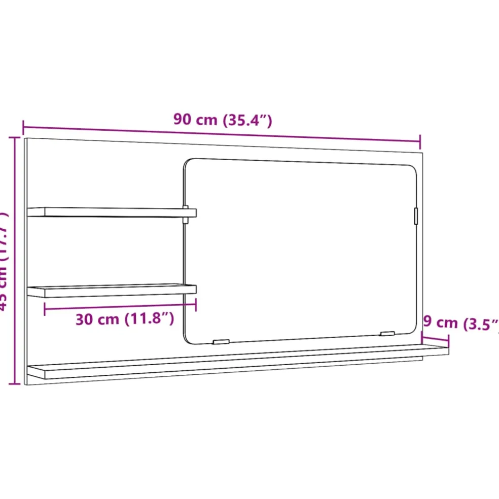 vidaXL Badkamerspiegelkast 90x11x45 cm bewerkt hout oud houtkleurig