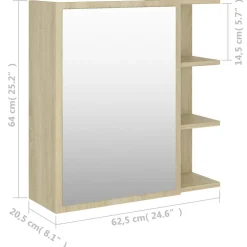 vidaXL Badkamerspiegelkast 62,5x20,5x64 cm bewerkt hout sonoma eiken