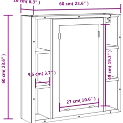 vidaXL Badkamerspiegelkast 60x16x60 cm bewerkt hout gerookt eikenkleur