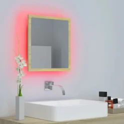 vidaXL Badkamerspiegel LED 40x8,5x37 cm acryl sonoma eikenkleurig