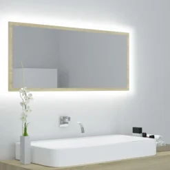 vidaXL Badkamerspiegel LED 100x8,5x37 cm acryl sonoma eikenkleurig