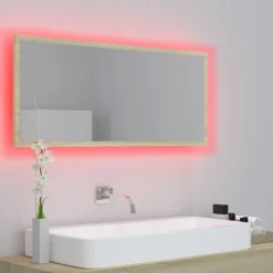 vidaXL Badkamerspiegel LED 100x8,5x37 cm acryl sonoma eikenkleurig