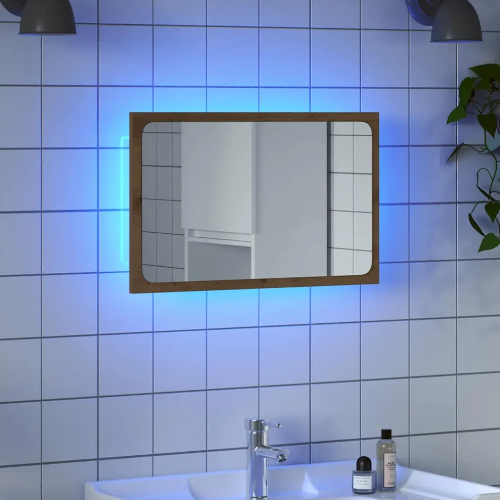 vidaXL Badkamerspiegel met LED 60x8,5x38 cm artisanaal eikenkleurig