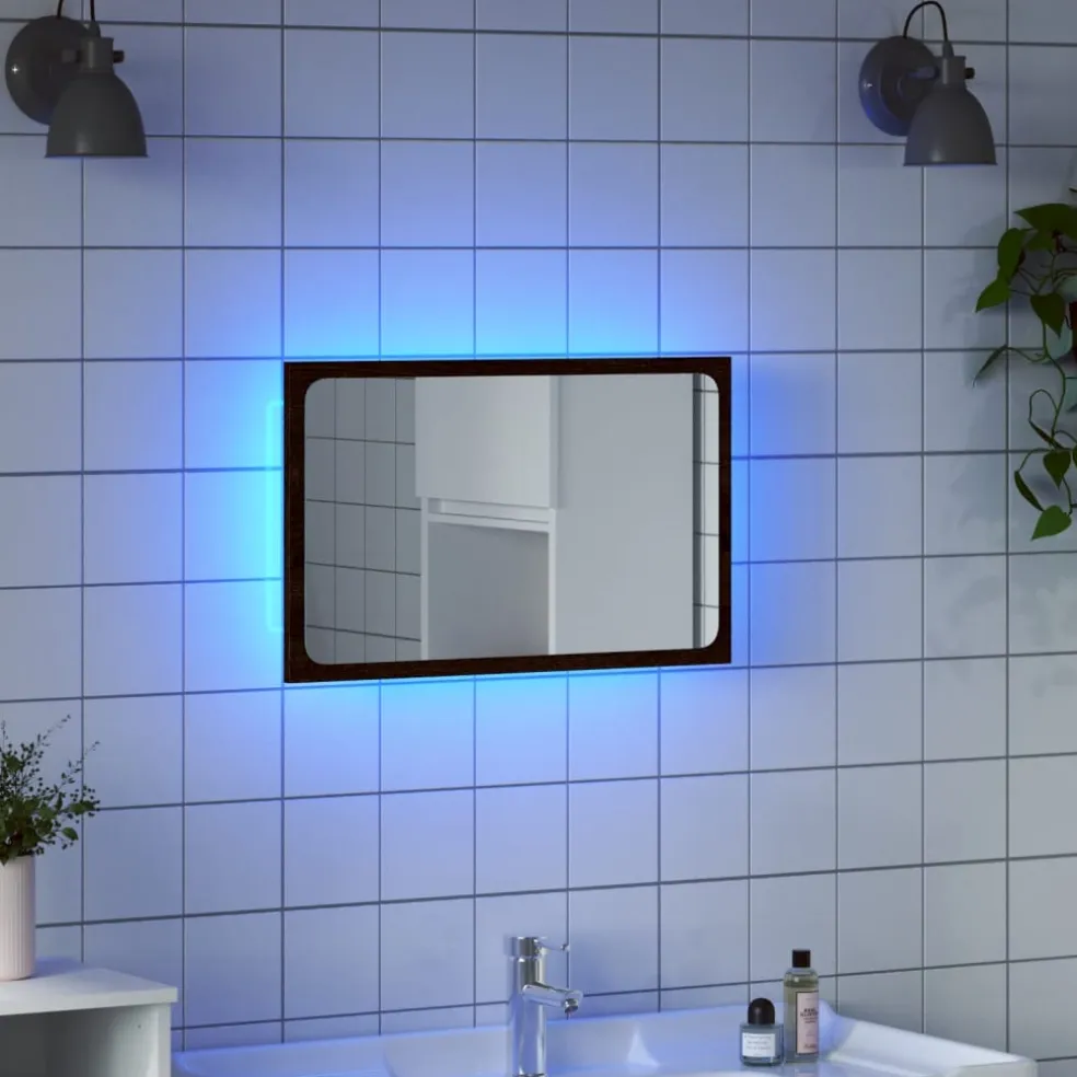 vidaXL Badkamerspiegel met LED 60x8,5x38 cm bewerkt hout bruin eiken