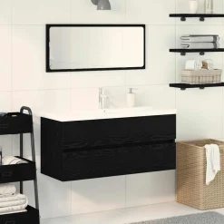 vidaXL Badkamertenk te kast Zwart Eiken 100 x 39 x 62 cm Bewerkt hout