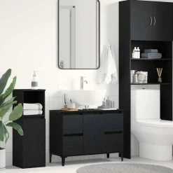 vidaXL Badkamertenk te kast Zwart Eiken 80 x 33 x 60 cm Bewerkt hout