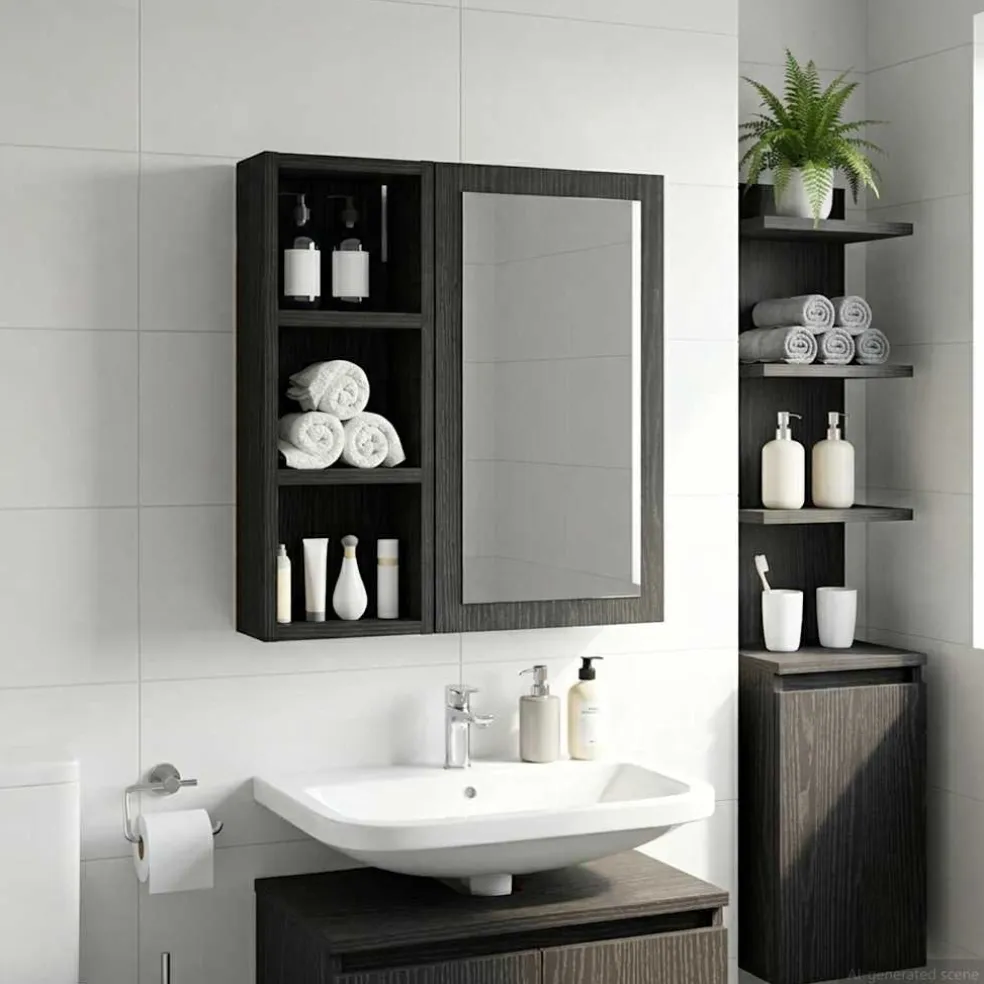 vidaXL Badkamer wandkast Zwarte Eik 20 x 10 x 50 cm Geconstrueerd hout