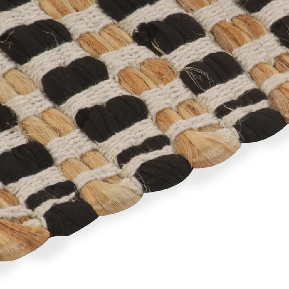 vidaXL Badmattenset handgeweven jute en stof naturel en zwart