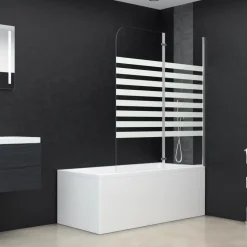 vidaXL Badwand gestreept 120x140 cm gehard glas