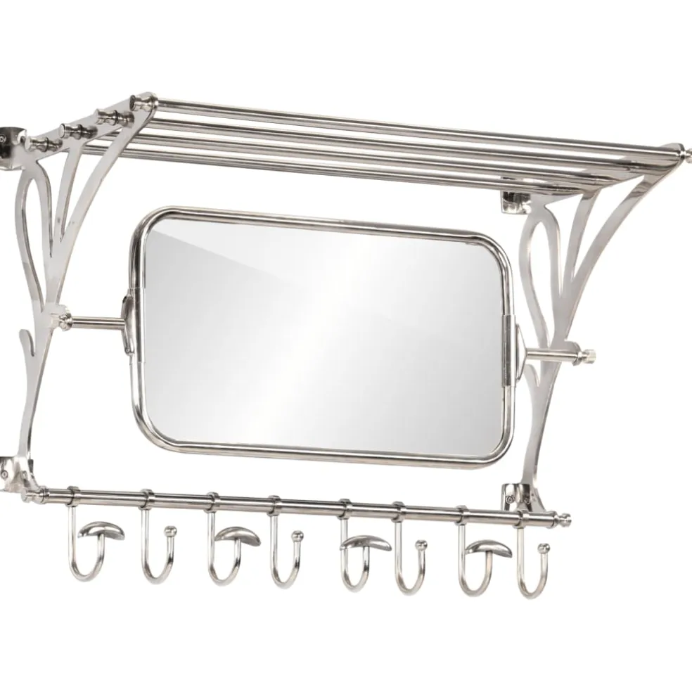 vidaXL Bagagerek met kleerhangers en spiegel wandmontage aluminium