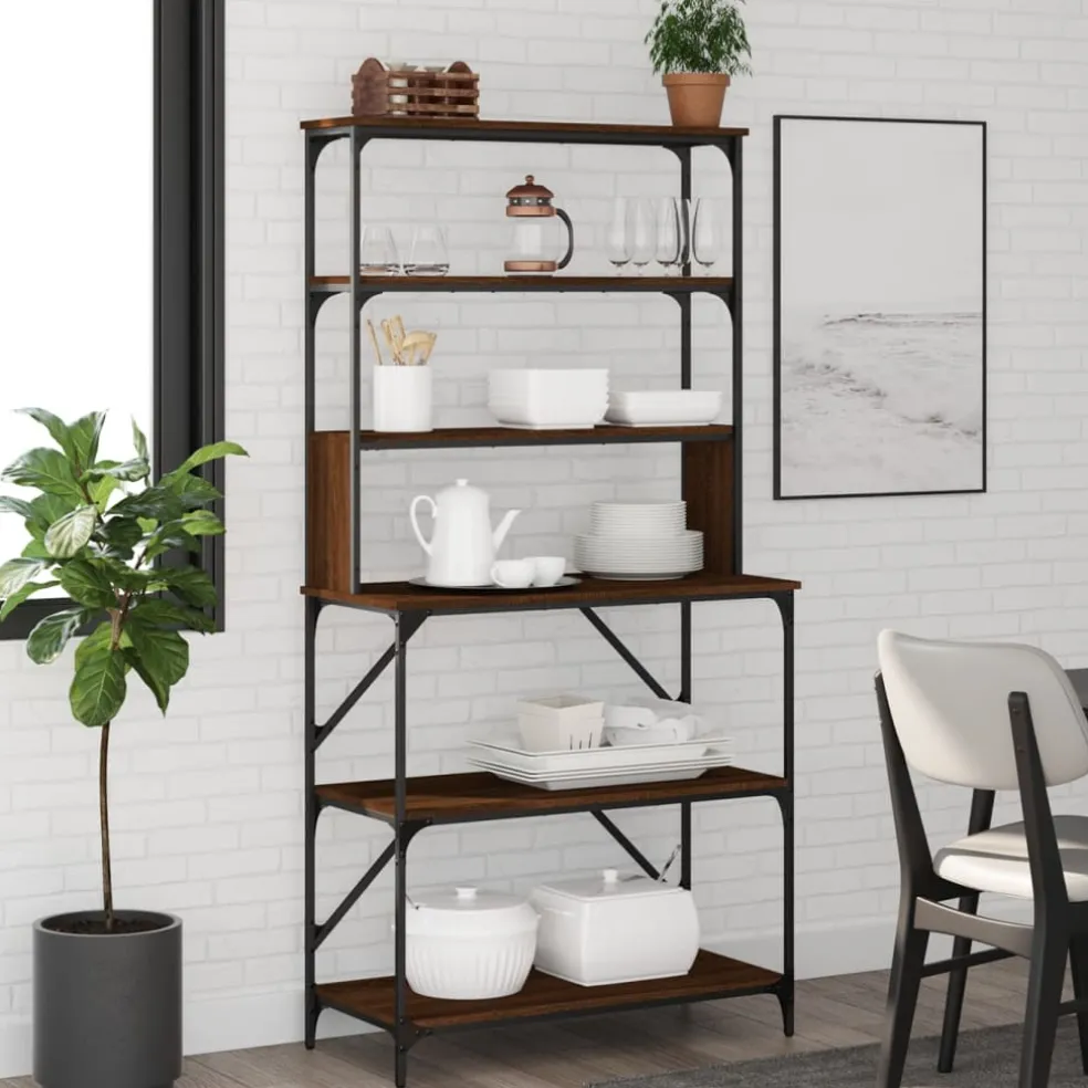 vidaXL Bakkersrek 6-laags 90x40x180 cm bewerkt hout bruin eikenkleur