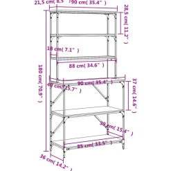 vidaXL Bakkersrek 6-laags 90x40x180 cm bewerkt hout grijs sonoma eiken