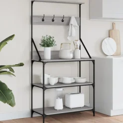vidaXL Bakkersrek met haken 4-laags bewerkt hout grijs sonoma eiken