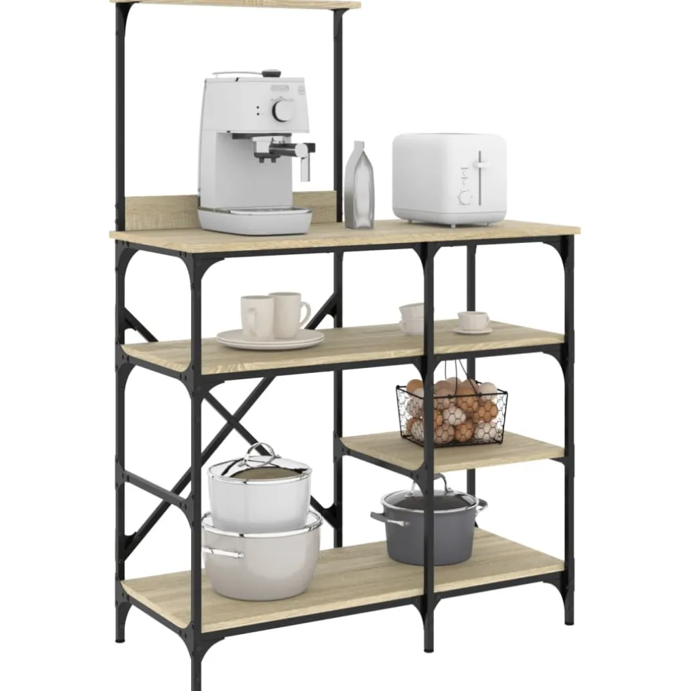 vidaXL Bakkersrek 90x40x132 cm bewerkt hout en metaal sonoma eiken