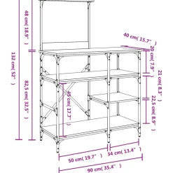 vidaXL Bakkersrek 90x40x132 cm bewerkt hout en metaal sonoma eiken