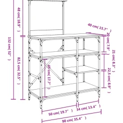 vidaXL Bakkersrek 90x40x132 cm bewerkt hout en metaal bruin eikenkleur