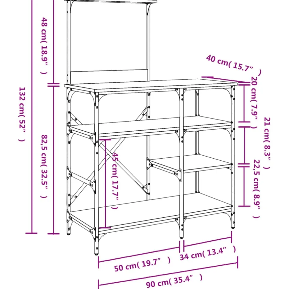 vidaXL Bakkersrek 90x40x132 cm bewerkt hout en metaal bruin eikenkleur