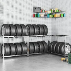 vidaXL Bandenrekken 2-laags 3 st 110x40x110 cm staal zilverkleurig