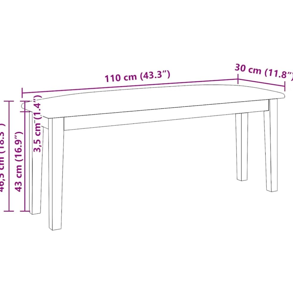 vidaXL Bank 110 cm massief hout rubber