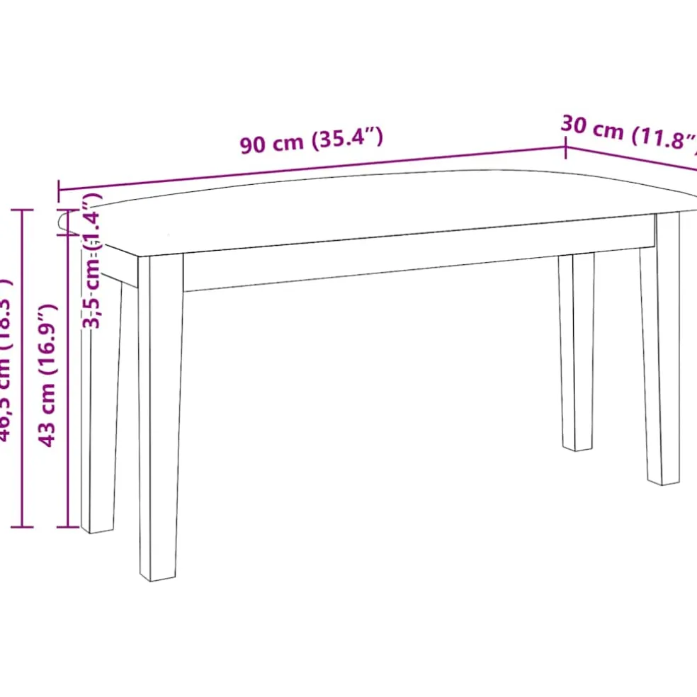 vidaXL Bank 90 cm massief hout rubber wit