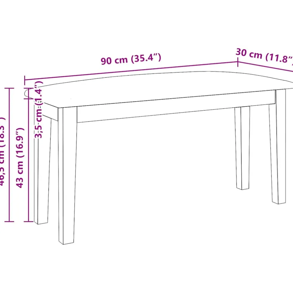 vidaXL Bank 90 cm massief hout rubber