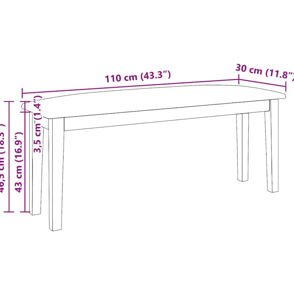 vidaXL Bank 110 cm massief hout wit rubber