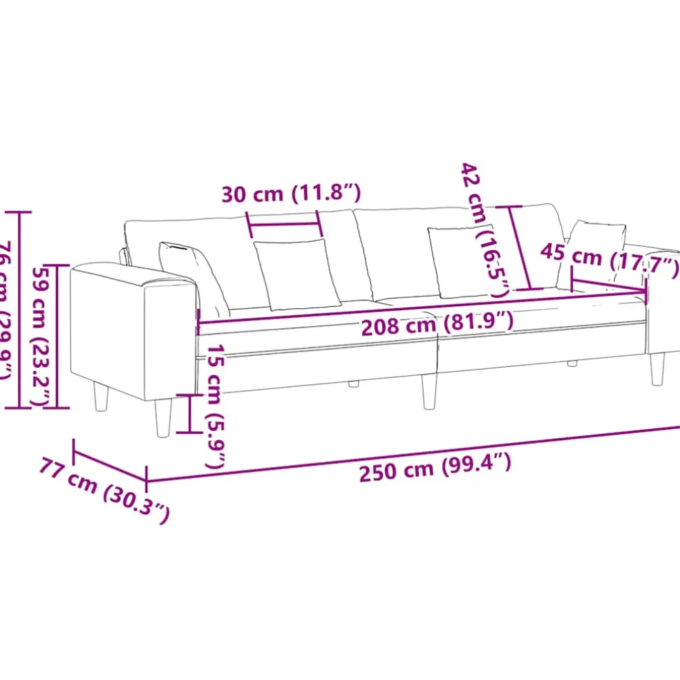vidaXL Bank Crème 250 x 77 x 76 cm Stof