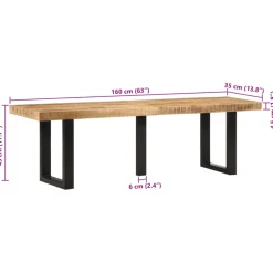 vidaXL Bankje 160 cm massief ruw mangohout en staal